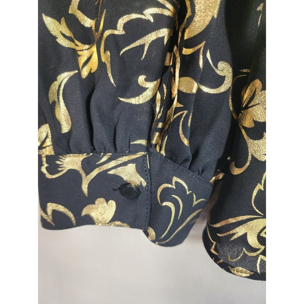 Worthington Woman 1X Black Gold Baroque Blouse Tie Neck Career Top Officecore - Picture 8 of 8